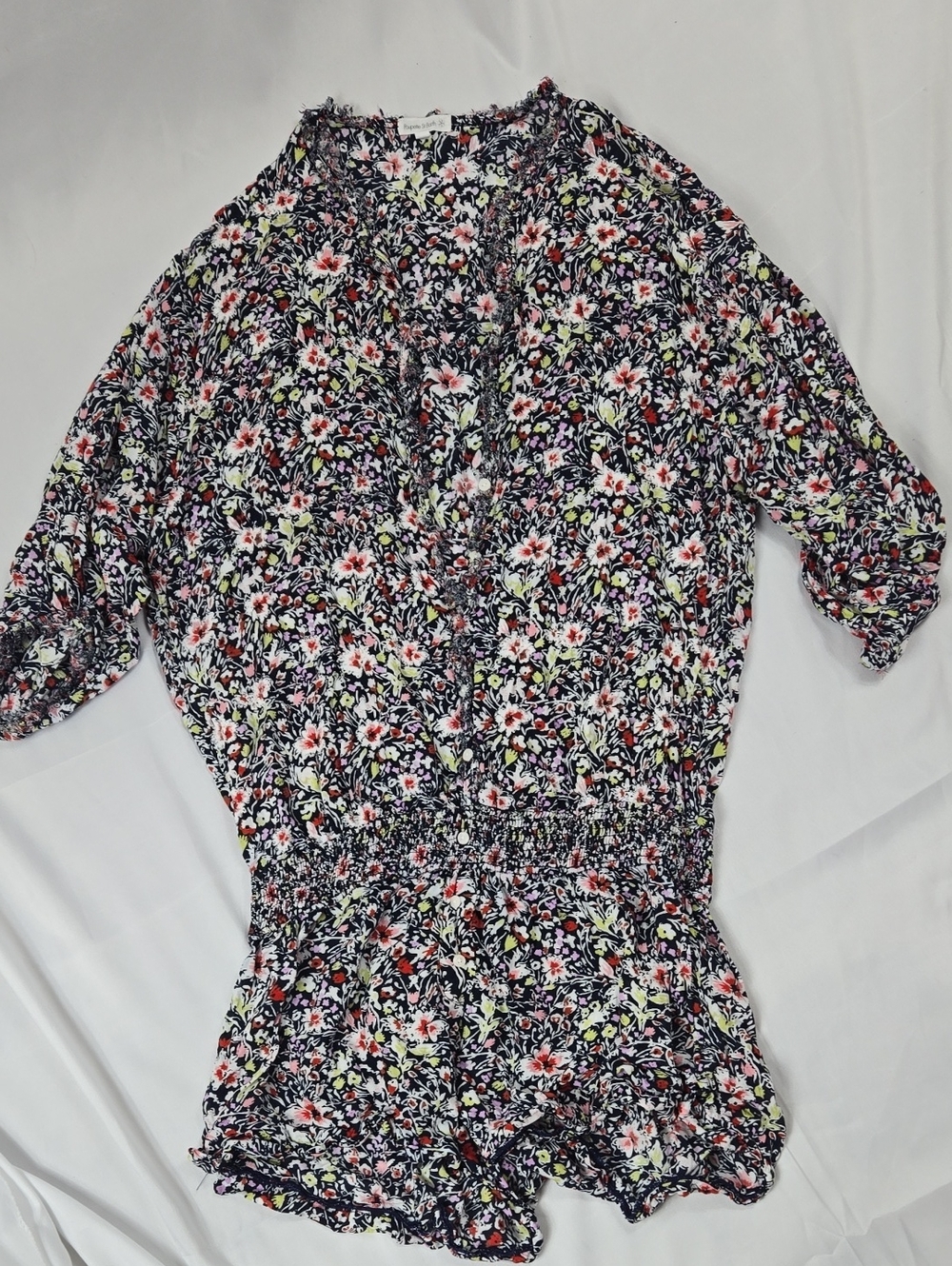 Poupette St. Barth Navy Floral V-Neck Romper Top